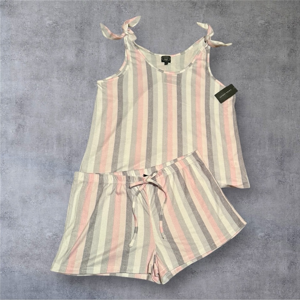 Laura Ashley Striped Pajama Set with Tie Straps - NWT